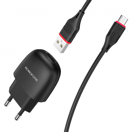 Зарядное устройство BOROFONE BA49A Vast, 2.1A, черный, кабель micro USB