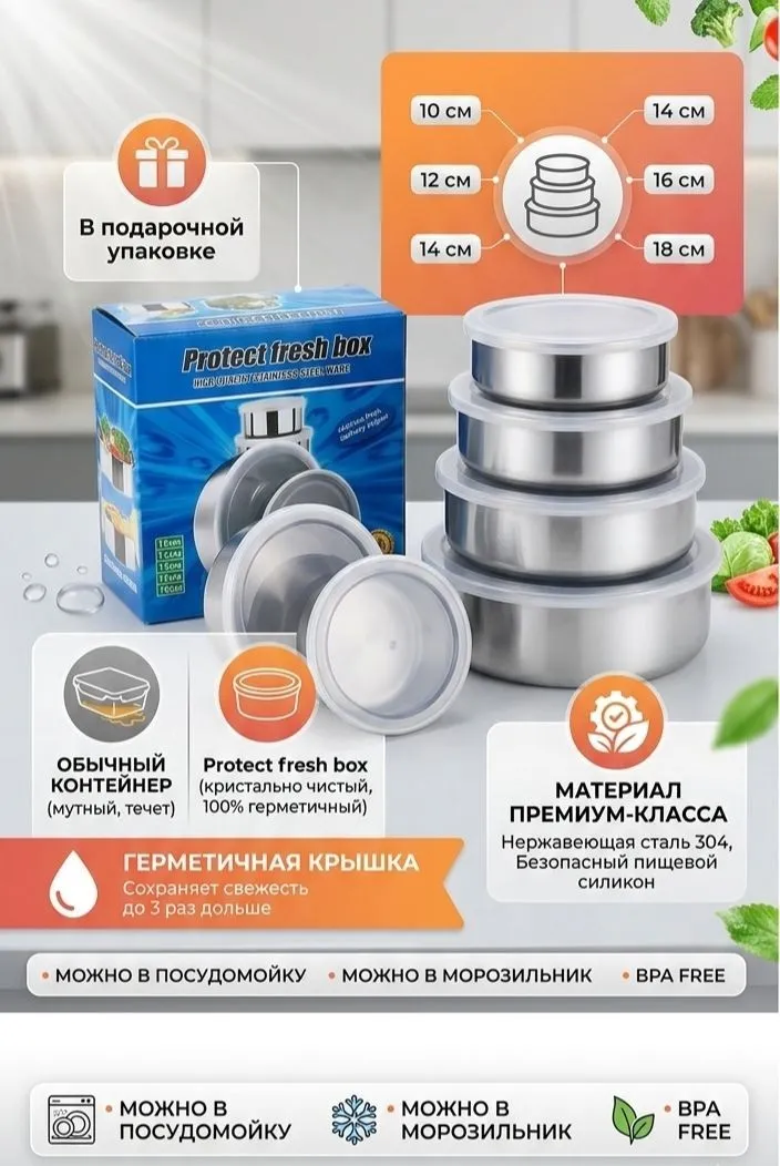 Набор контейнеров для хранения Protect Fresh Box 5в1 с герметичной крышкой